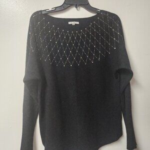 Vila Milano Dressy black wool blend crewneck sweater Medium Party Goth Dressup